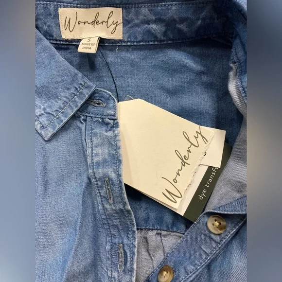 Wonderly Tops | Wonderly Denim Cotton Button Down Collared Mini-Casual Dress with Short Sleeves. | Color: Blue | Size: S | Pm-34446761'S Closet